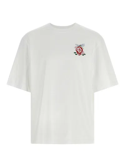 Casablanca Oversized T-shirt With Dragonfly Floral Print In White