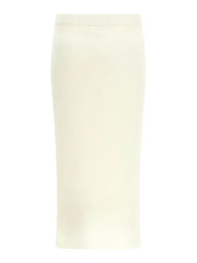 Alessandra Rich Mohair Skirt With Ribbed Waistband And Button Detailing In White