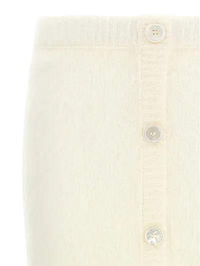 Alessandra Rich Mohair Skirt With Ribbed Waistband And Button Detailing In White
