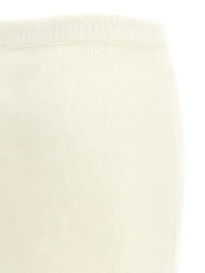 Alessandra Rich Mohair Skirt With Ribbed Waistband And Button Detailing In White