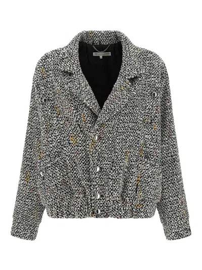Alessandra Rich Tweed Bomber Jacket In White