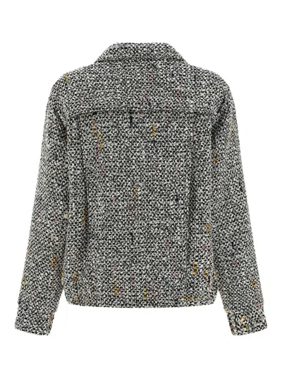 Alessandra Rich Tweed Bomber Jacket In White