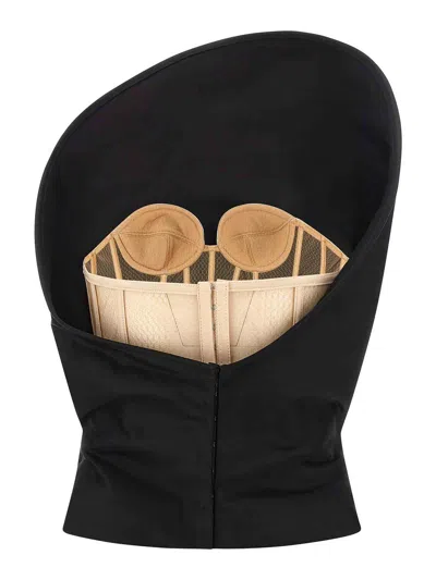 Magda Butrym Sculptural One-shoulder Bustier With Architectural Elements In Brown