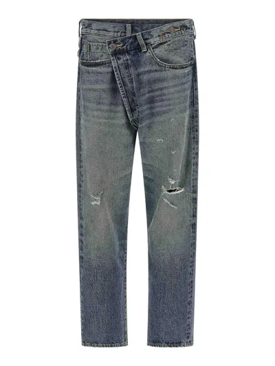 R13 Crossover Distressed Jeans In Blue