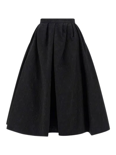 Carolina Herrera High-waisted A-line Textured Pleated Skirt In Black