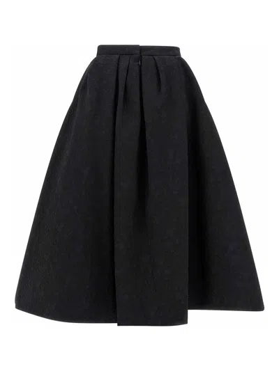 Carolina Herrera High-waisted A-line Textured Pleated Skirt In Black