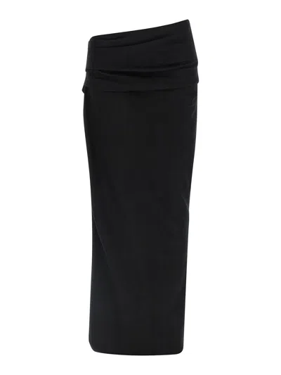 Entire Studios Stretch Wool Midi Skirt With Draped Detailing In Black