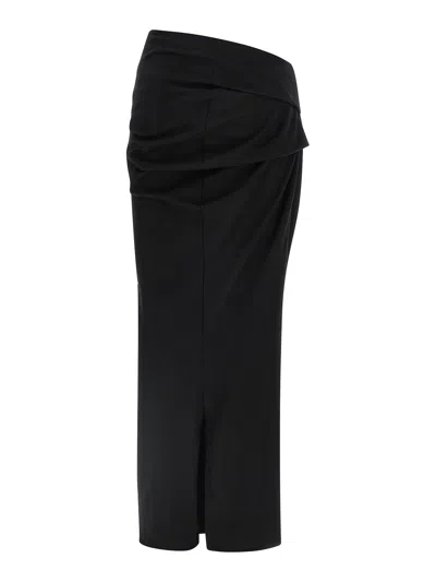 Entire Studios Stretch Wool Midi Skirt With Draped Detailing In Black