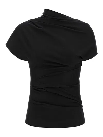 Entire Studios Flap Draped Short-sleeve Top In Black
