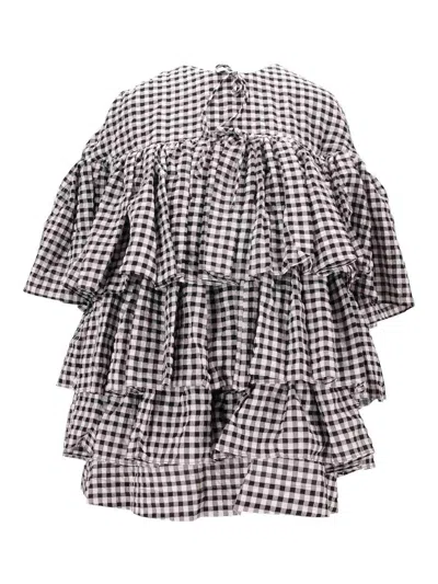 Meryll Rogge Gingham Check Ruffled Mini Dress In Black