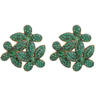 Latelita Women's Gold / Blue Flowers Large Stud Earrings Gold Emerald Green In Green