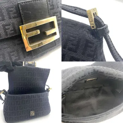Pre-owned Fendi Zucchino Black Canvas Shoulder Bag ()