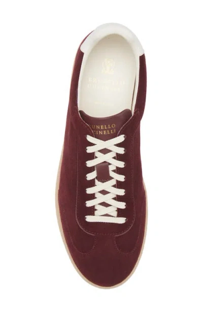 Brunello Cucinelli Low Top Suede Finish Rubber Sole Sneakers In Burgundy