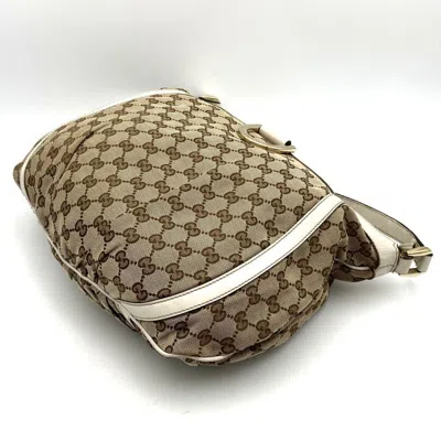 Pre-owned Gucci Beige White Gg Canvas Leather Shoulder Bag ()