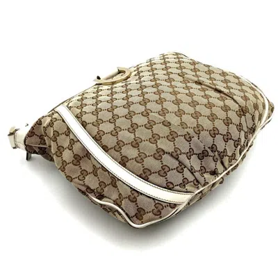 Pre-owned Gucci Beige White Gg Canvas Leather Shoulder Bag ()