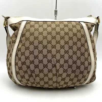 Pre-owned Gucci Beige White Gg Canvas Leather Shoulder Bag ()