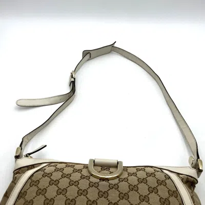 Pre-owned Gucci Beige White Gg Canvas Leather Shoulder Bag ()