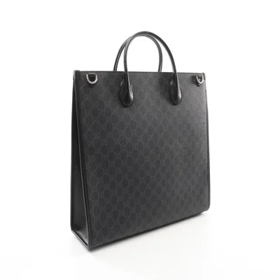 Pre-owned Gucci Black Gray Coated Canvas Leather Tote Bag ()