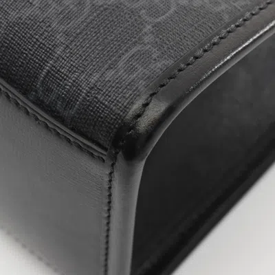 Pre-owned Gucci Black Gray Coated Canvas Leather Tote Bag ()