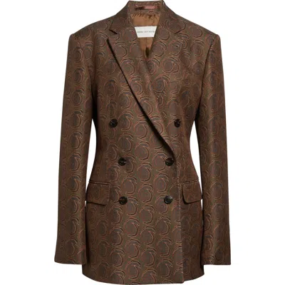 Dries Van Noten Bafya Abstract Swirl Double Breasted Blazer In Brown