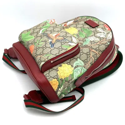 Pre-owned Gucci Green Multi-color Red Color Yellow Gg Supreme Canvas Leather Backpack ()