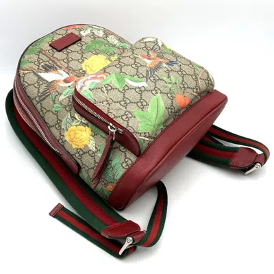 Pre-owned Gucci Green Multi-color Red Color Yellow Gg Supreme Canvas Leather Backpack ()