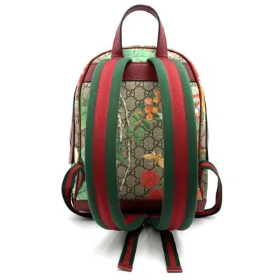 Pre-owned Gucci Green Multi-color Red Color Yellow Gg Supreme Canvas Leather Backpack ()