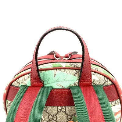 Pre-owned Gucci Green Multi-color Red Color Yellow Gg Supreme Canvas Leather Backpack ()