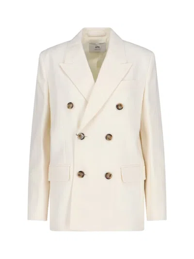 Ami Alexandre Mattiussi Double-breasted Wool Blazer With Peak Lapels And Flap Pockets In White