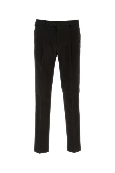 Pt Torino Green Slim Trousers In Wool Blend In Black