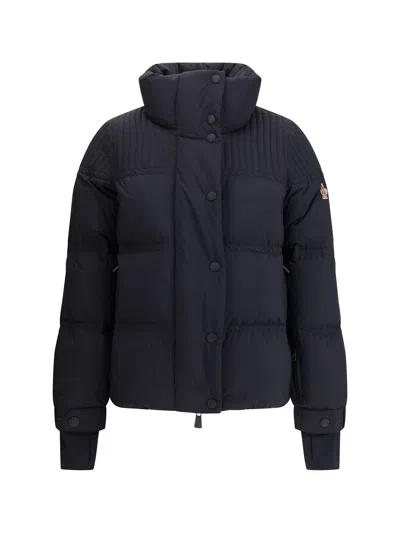 Moncler High Collar Quilted Nylon Outerwear In Blue