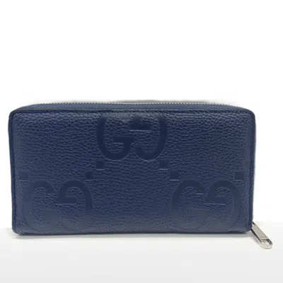 Pre-owned Gucci Navy Leather Long Wallet (bi-fold) () In Blue