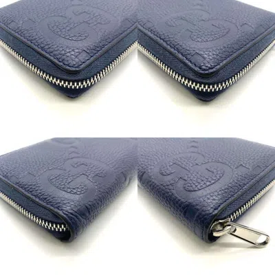 Pre-owned Gucci Navy Leather Long Wallet (bi-fold) () In Blue