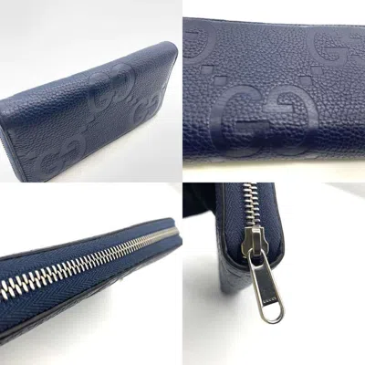 Pre-owned Gucci Navy Leather Long Wallet (bi-fold) () In Blue