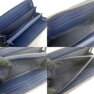 Pre-owned Gucci Navy Leather Long Wallet (bi-fold) () In Blue