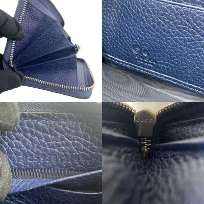Pre-owned Gucci Navy Leather Long Wallet (bi-fold) () In Blue