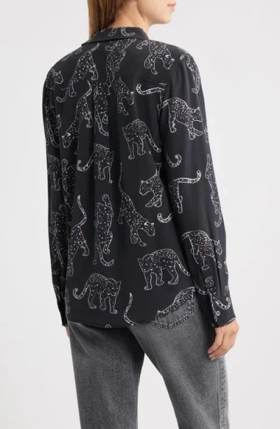 Rails Kate Jaguar Print Silk Button-up Shirt In Black