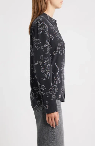 Rails Kate Jaguar Print Silk Button-up Shirt In Black