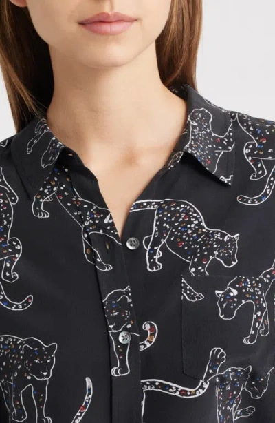 Rails Kate Jaguar Print Silk Button-up Shirt In Black