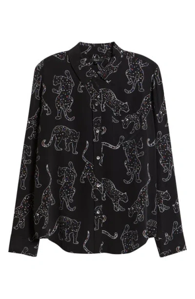 Rails Kate Jaguar Print Silk Button-up Shirt In Black