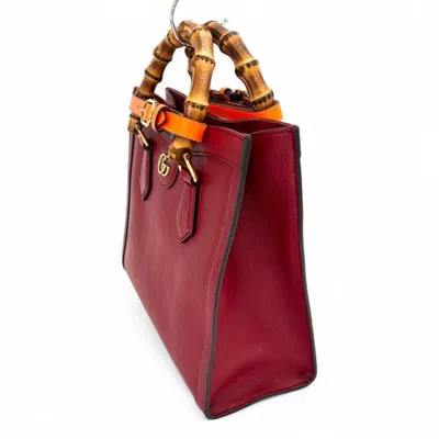Pre-owned Gucci Red Color Leather Bamboo Shoulder Bag Tote Bag ()