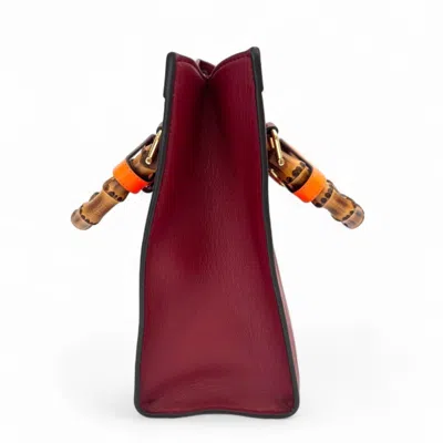 Pre-owned Gucci Red Color Leather Bamboo Shoulder Bag Tote Bag ()