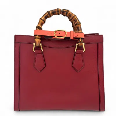 Pre-owned Gucci Red Color Leather Bamboo Shoulder Bag Tote Bag ()