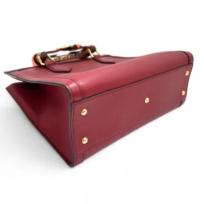 Pre-owned Gucci Red Color Leather Bamboo Shoulder Bag Tote Bag ()