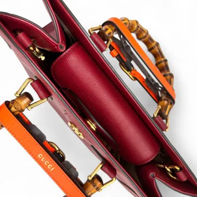 Pre-owned Gucci Red Color Leather Bamboo Shoulder Bag Tote Bag ()