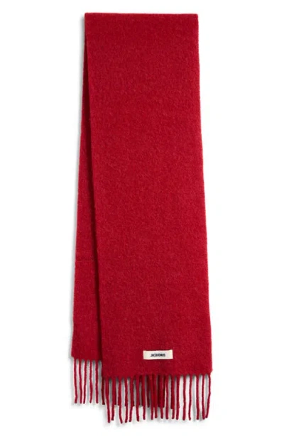 Jacquemus L'écharpe Carro Mohair, Alpaca & Wool Blend Fringe Scarf In Red