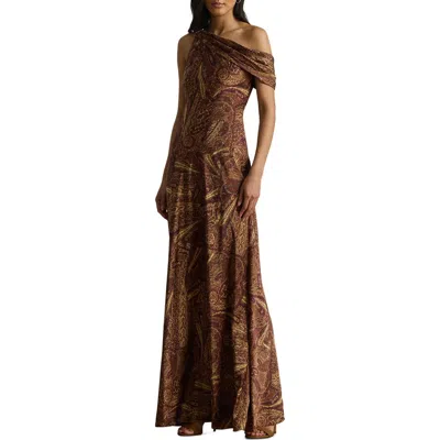 Ralph Lauren Women's Print Buckle-trim Off-the-shoulder Gown In Brown