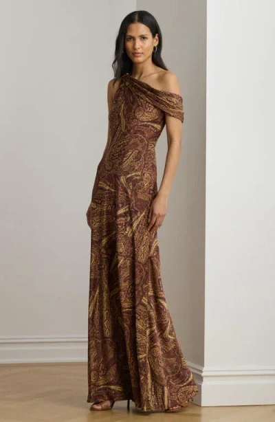 Ralph Lauren Women's Print Buckle-trim Off-the-shoulder Gown In Brown