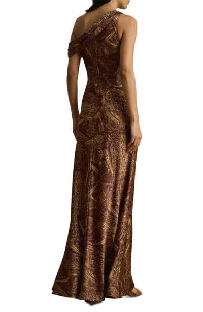 Ralph Lauren Women's Print Buckle-trim Off-the-shoulder Gown In Brown