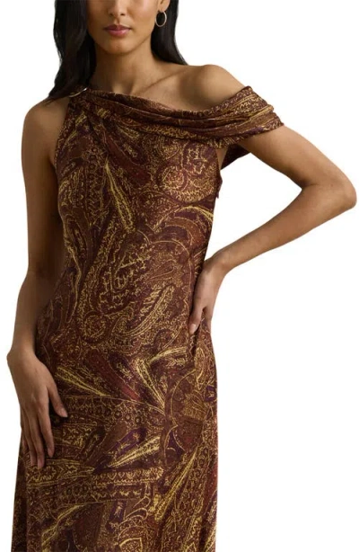 Ralph Lauren Women's Print Buckle-trim Off-the-shoulder Gown In Brown
